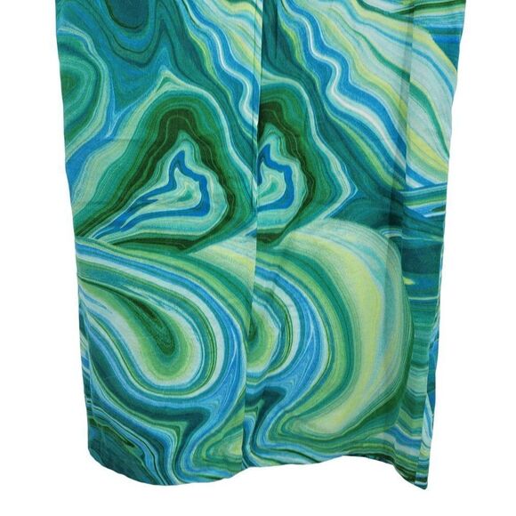Vintage 70's Handmade GoGo Dress L Aqua Blue Green Swirl Sleeveless Mini Shift - Picture 9 of 9